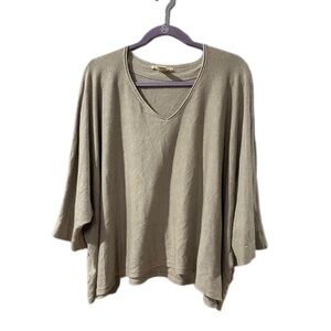 Lovestitch Beige Tan Batwing Sleeve V-Neck Loose Fit Top